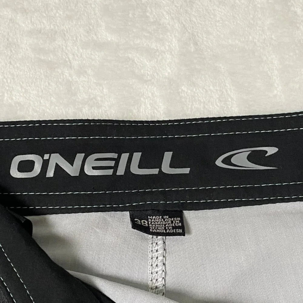 O'Neill Men Size 38 Stripped Mint Gray Back Pocket Swim Stretch‎ Board Shorts